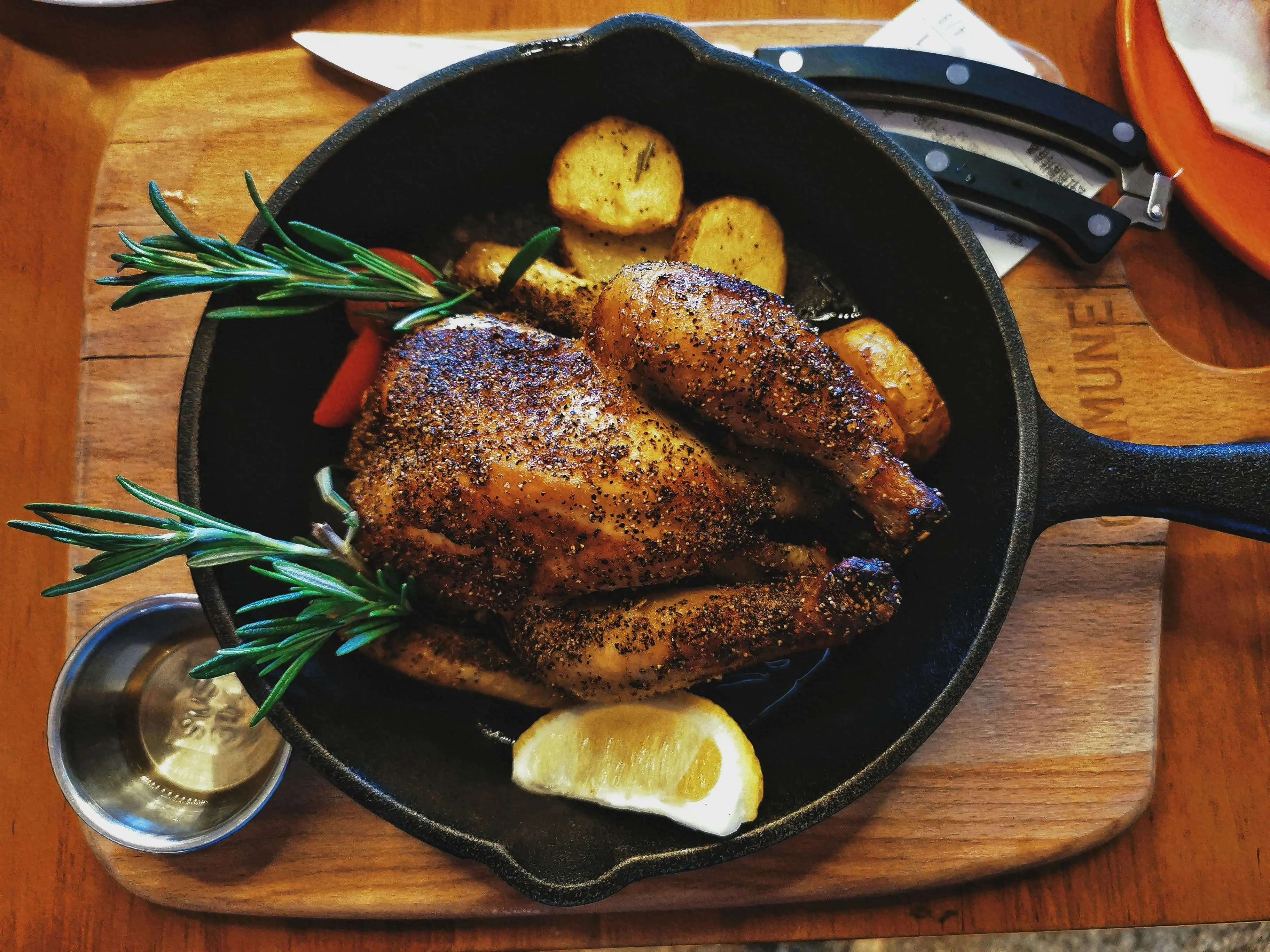 Roast chicken in a cast-iron skillet